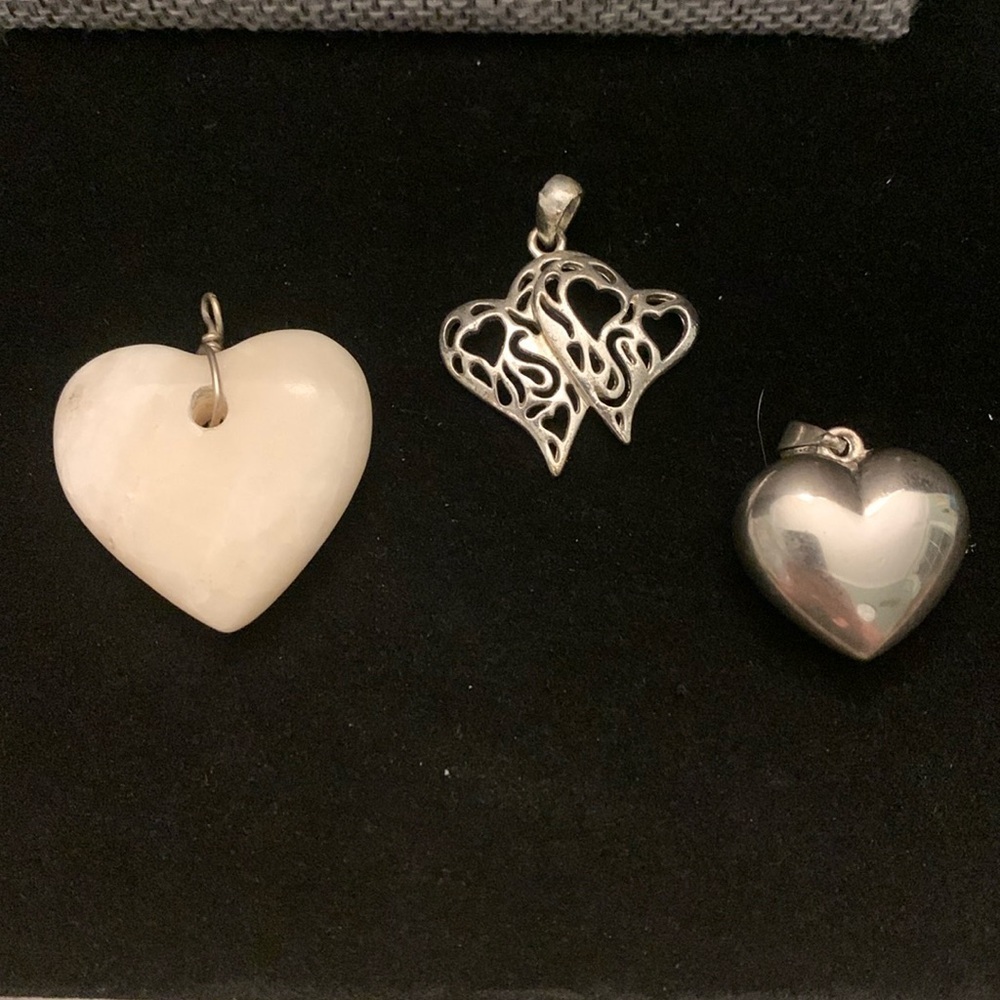 Three‎ Heart Pendants Ceramic, Silver Tone, & (Maybe) Pewter.